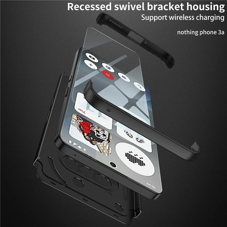 For Nothing Phone (3a) Case Magnetic Kickstand Hard PC Shockproof Phone Cover - Black