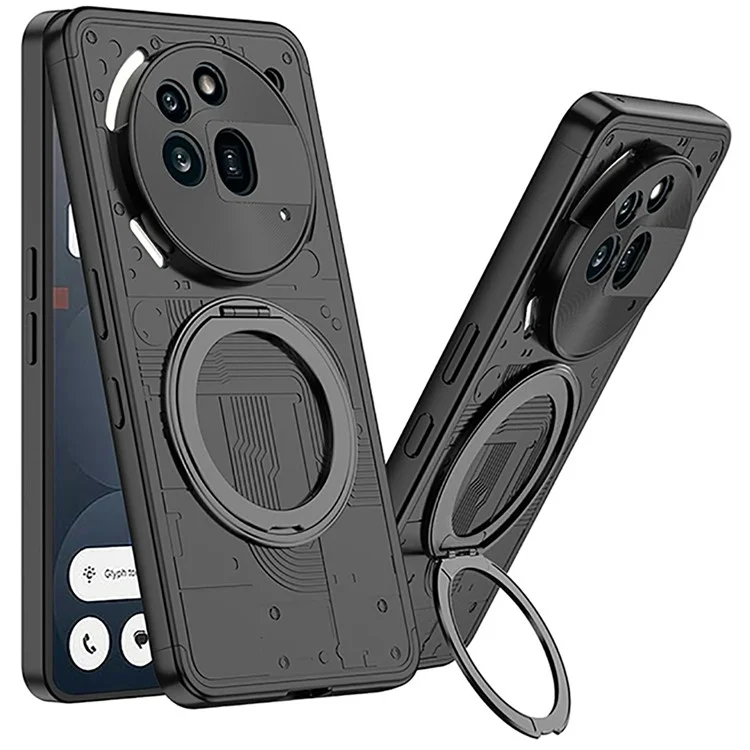 For Nothing Phone (3a) Pro Case Magnetic Kickstand Hard PC Shockproof Phone Cover - Black