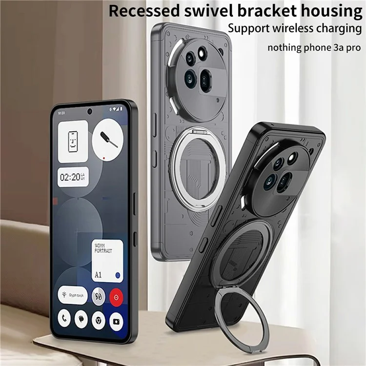 For Nothing Phone (3a) Pro Case Magnetic Kickstand Hard PC Shockproof Phone Cover - Black