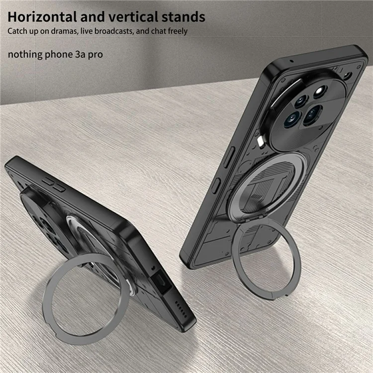 For Nothing Phone (3a) Pro Case Magnetic Kickstand Hard PC Shockproof Phone Cover - Black