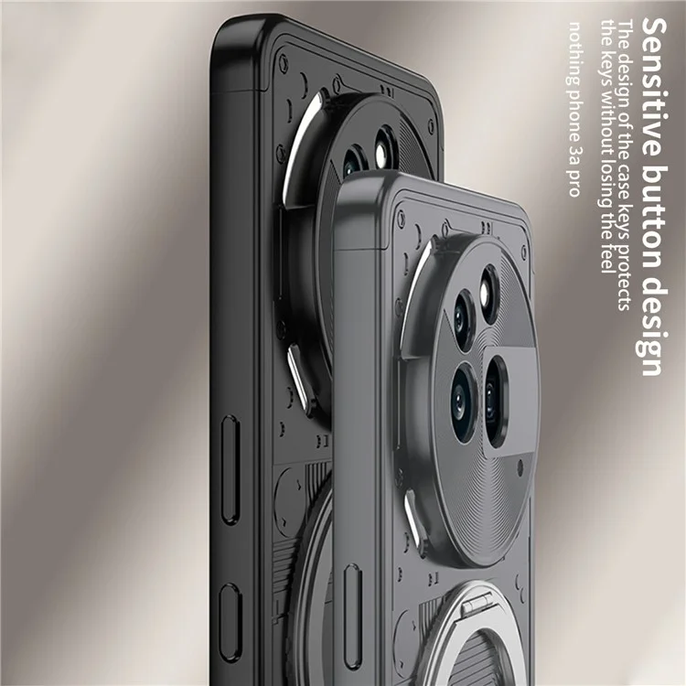 For Nothing Phone (3a) Pro Case Magnetic Kickstand Hard PC Shockproof Phone Cover - Black