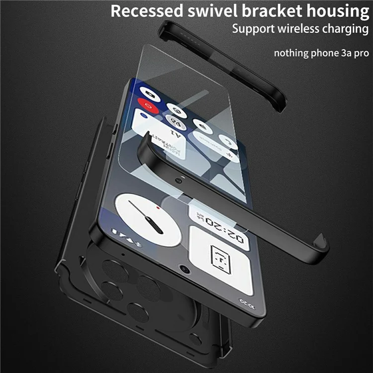 For Nothing Phone (3a) Pro Case Magnetic Kickstand Hard PC Shockproof Phone Cover - Black
