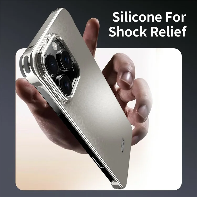 For iPhone 15 Pro Case PC + Silicone + Alloy Matte Phone Cover - Titanium