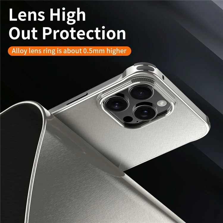 For iPhone 15 Pro Max Case PC + Silicone + Alloy Matte Phone Cover - Titanium