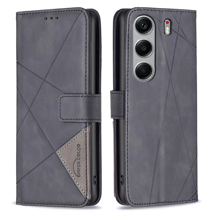 BINFEN COLOR For TECNO Camon 40 Pro 5G Phone Cases Wallet Stand Geometry Imprinted Leather Cover - Black