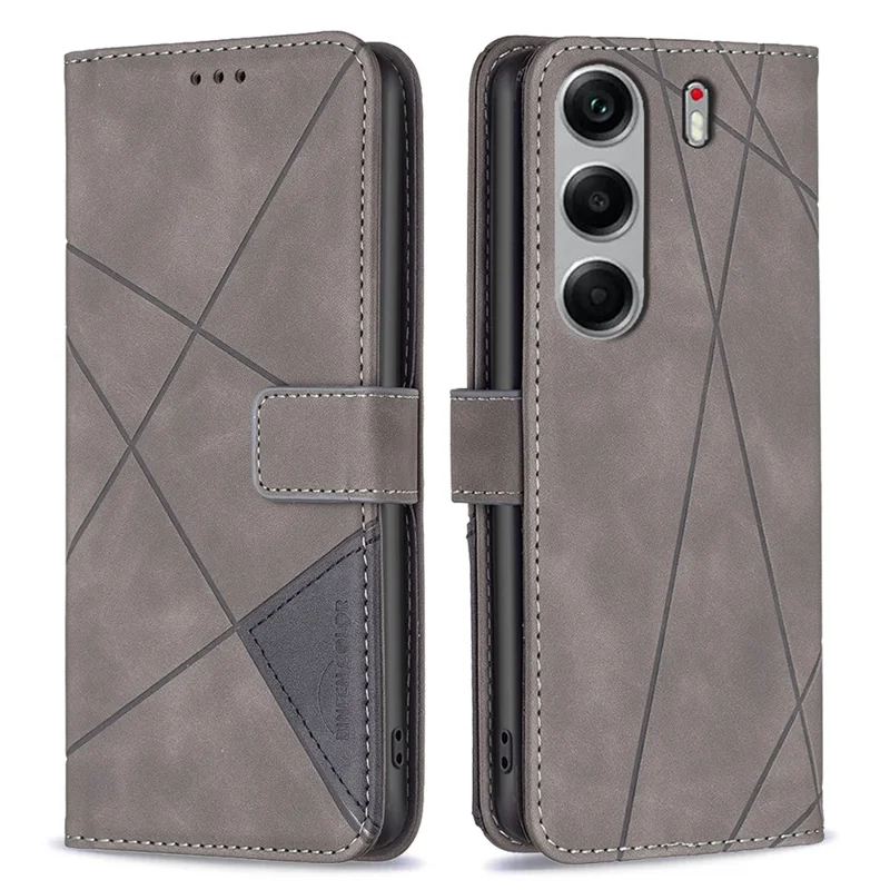 BINFEN COLOR For TECNO Camon 40 Pro 5G Phone Cases Wallet Stand Geometry Imprint Leather Cover - Grey