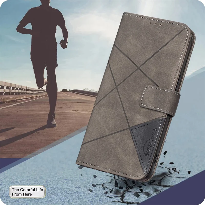 BINFEN COLOR For TECNO Camon 40 Pro 5G Phone Cases Wallet Stand Geometry Imprint Leather Cover - Grey