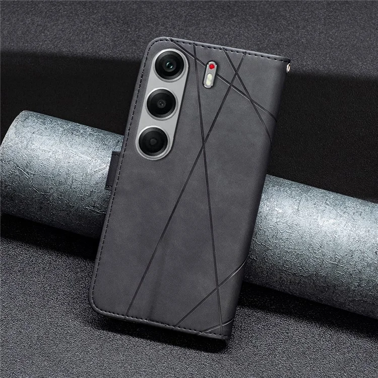 BINFEN COLOR For TECNO Camon 40 4G Phone Cases Wallet Stand Geometry Imprinted Leather Cover - Black