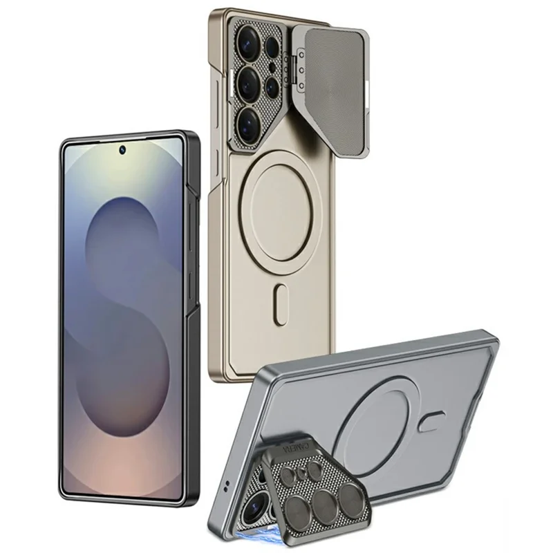 For Samsung Galaxy S25 Ultra Case Compatible with MagSafe Lens Protection Kickstand Ultra Thin Matte PC Phone Cover - Grey
