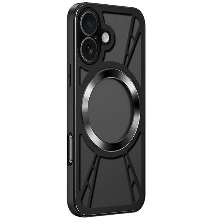 Магнитный чехол для iPhone 16 с полым охлаждением, из поликарбоната и силикона - Черный