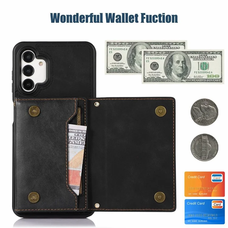 Para Samsung Galaxy A04 4G (164.4 x 76.3 x 9.1 Mm) / A04s 4G (164.7 x 76.7 x 9.1 Mm) Bloqueo de Rfid Case a Prueba de Choque PU Cuero TPU Covre Con Cordón / Cartera - Negro