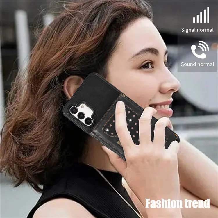 Para Samsung Galaxy A04 4G (164.4 x 76.3 x 9.1 Mm) / A04s 4G (164.7 x 76.7 x 9.1 Mm) Bloqueo de Rfid Case a Prueba de Choque PU Cuero TPU Covre Con Cordón / Cartera - Negro