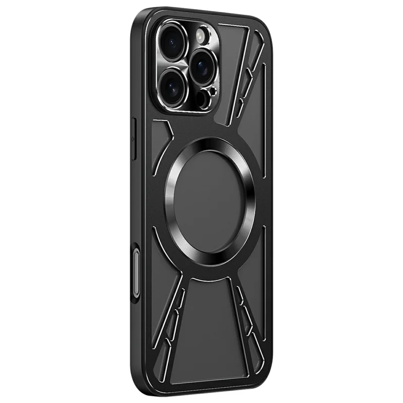 For iPhone 16 Pro Magnetic Case Hollow Heat Dissipation PC + Silicone Phone Cover - Black