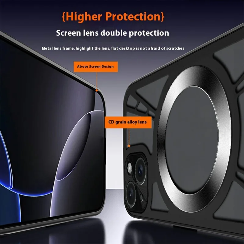 For iPhone 14 Magnetic Case Hollow Heat Dissipation PC + Silicone Phone Cover - Black