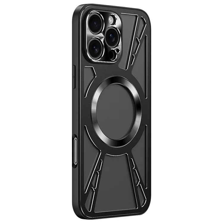 For iPhone 14 Pro Magnetic Case Hollow Heat Dissipation PC + Silicone Phone Cover - Black