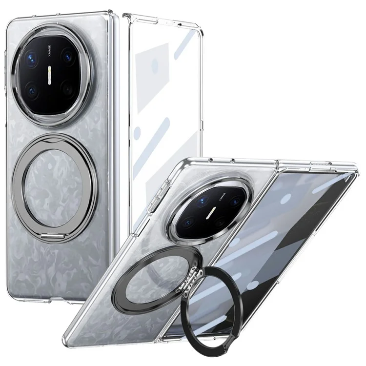 For Huawei Mate X6 Case Magnetic Kickstand Clear PC Phone Cover with HD Screen Film - Black