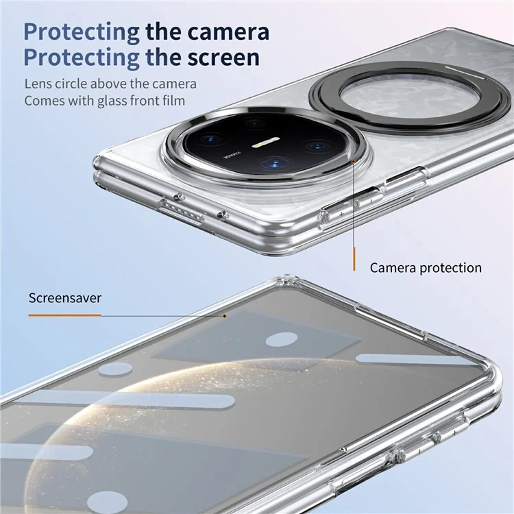 For Huawei Mate X6 Case Magnetic Kickstand Clear PC Phone Cover with HD Screen Film - Black