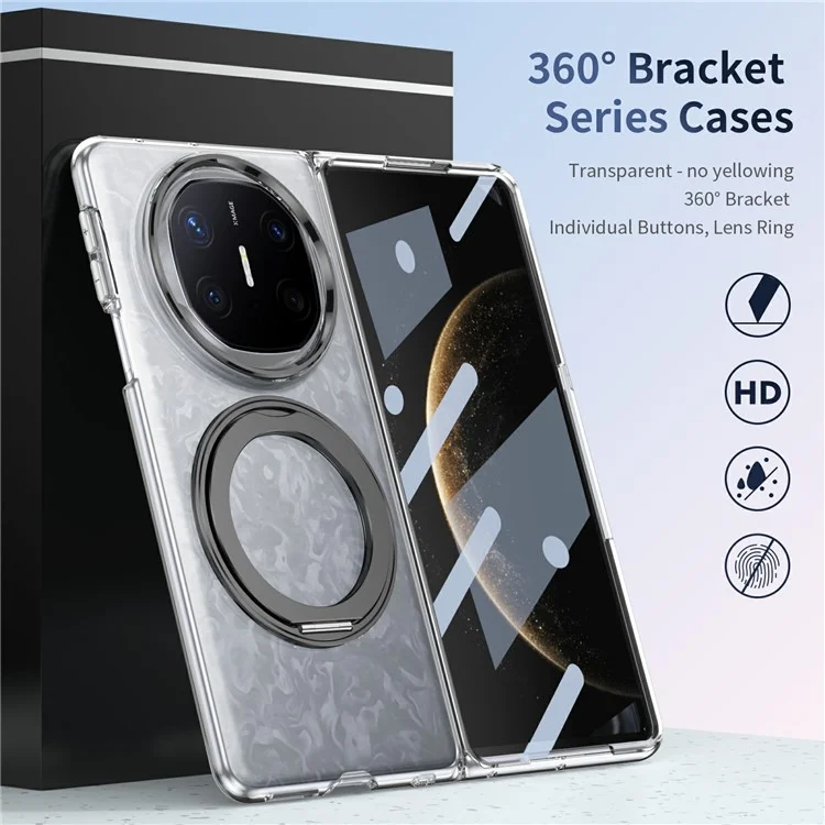 For Huawei Mate X6 Case Magnetic Kickstand Clear PC Phone Cover with HD Screen Film - Black