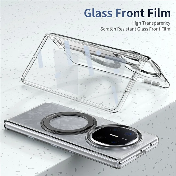 For Huawei Mate X6 Case Magnetic Kickstand Clear PC Phone Cover with HD Screen Film - Black