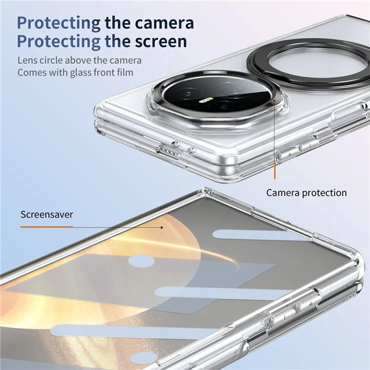 Étui pour Honor Magic V3 5G avec Support Magnétique et Coque Transparente en PC, avec Film de Protection Écran HD - Noir