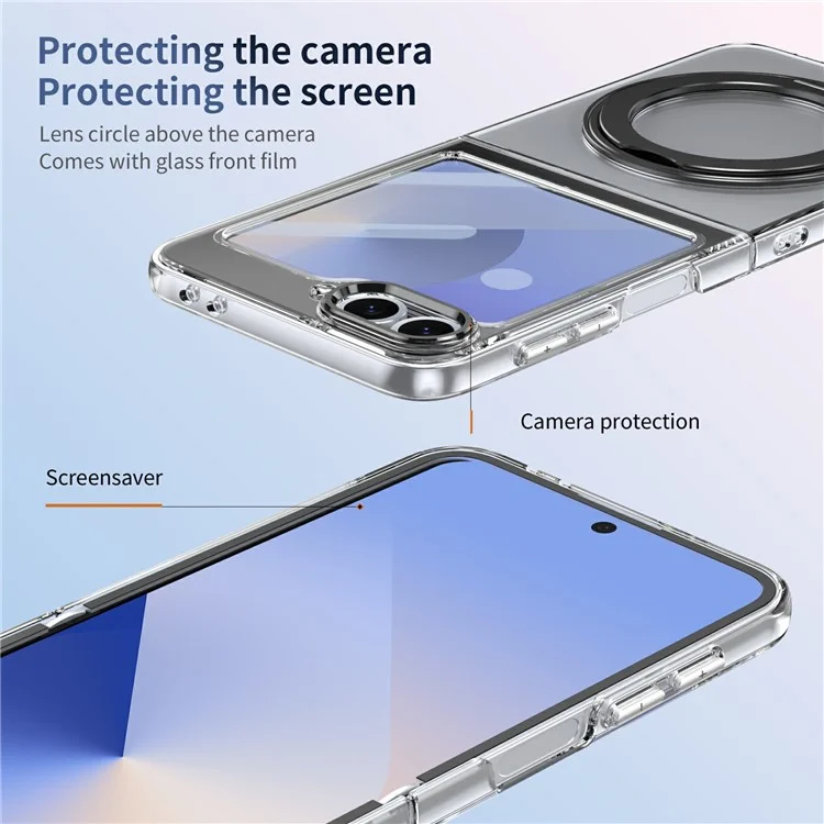 Чехол для Samsung Galaxy Z Flip5 5G с магнитной подставкой, прозрачный PC-чехол с HD защитной пленкой - Черный