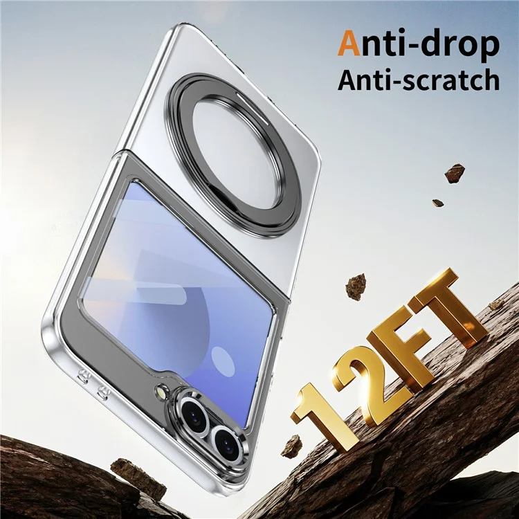 Чехол для Samsung Galaxy Z Flip6 5G с магнитной подставкой, прозрачный пластиковый чехол с HD защитной пленкой - Черный