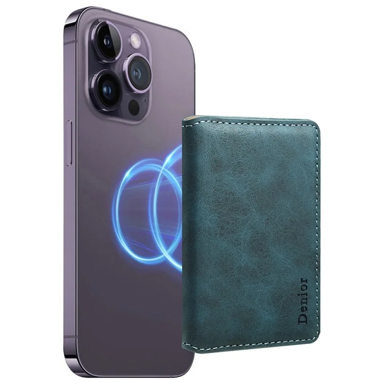 DENIOR V18 Carteira Retrô com Suporte para Cartões Compatível com MagSafe, Bloqueio RFID e Porta-Retratos - Azul