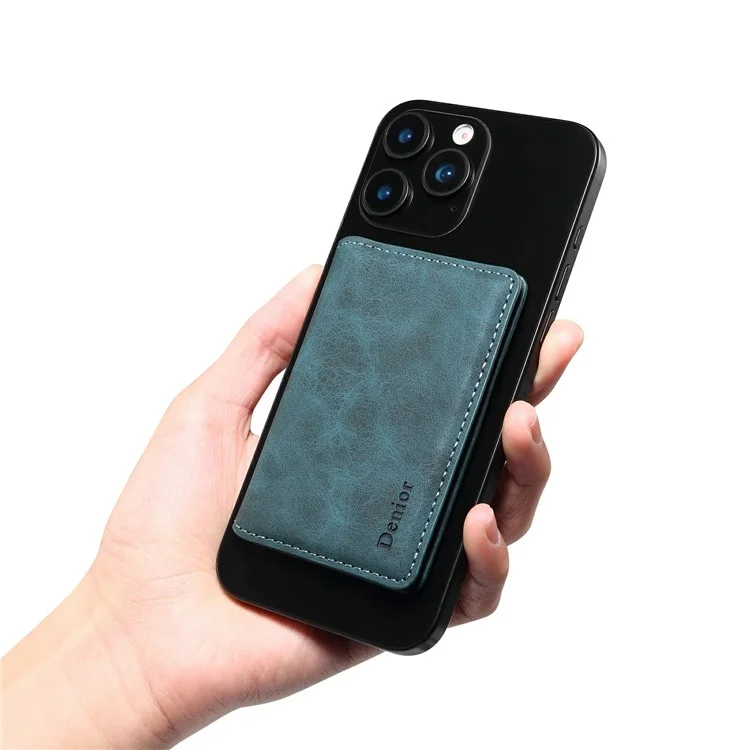 DENIOR V18 Carteira Retrô com Suporte para Cartões Compatível com MagSafe, Bloqueio RFID e Porta-Retratos - Azul