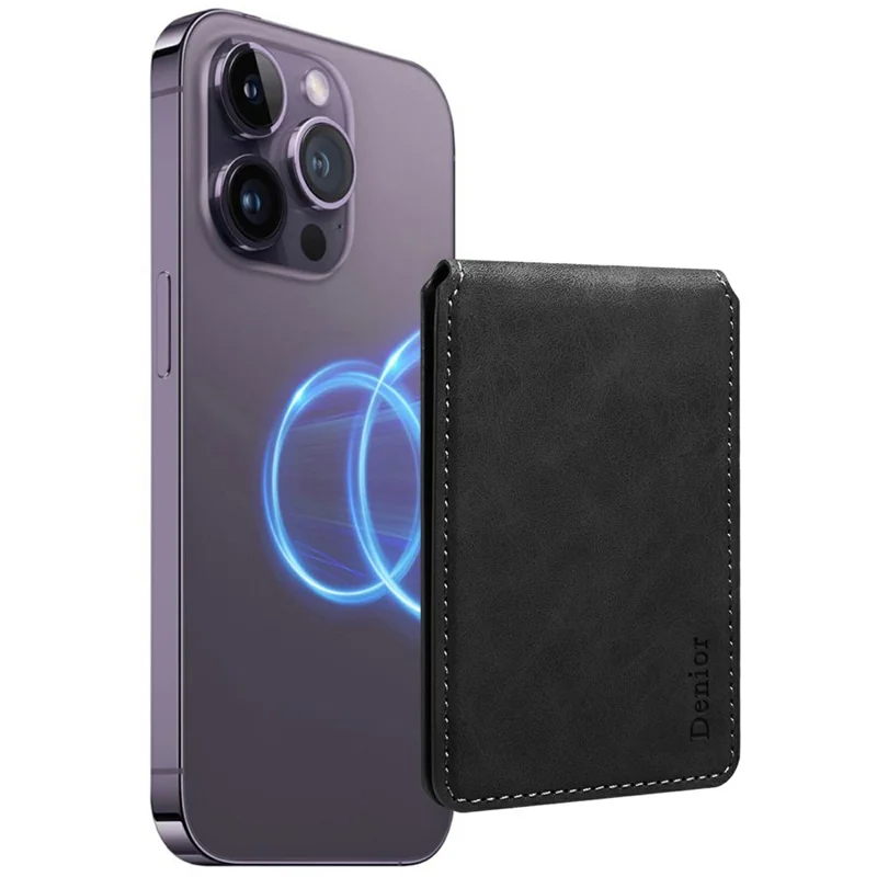 DENIOR V19 Magnetic Card Holder Retro Texture Vertical Flip RFID Blocking Wallet Photo Frame - Black