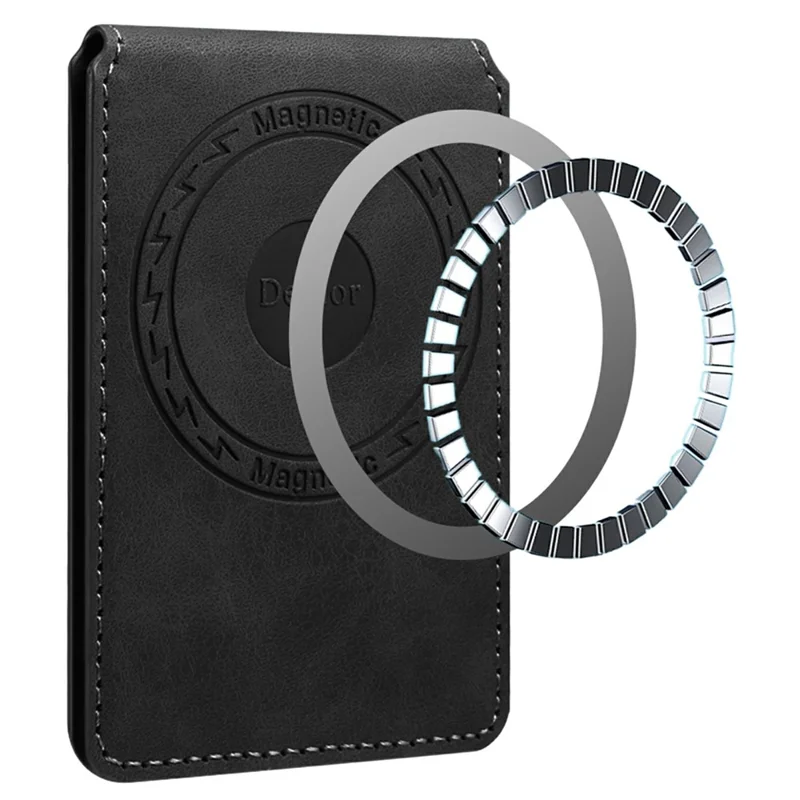 DENIOR V19 Magnetic Card Holder Retro Texture Vertical Flip RFID Blocking Wallet Photo Frame - Black