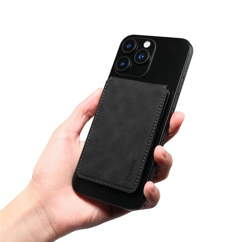 DENIOR V19 Magnetic Card Holder Retro Texture Vertical Flip RFID Blocking Wallet Photo Frame - Black