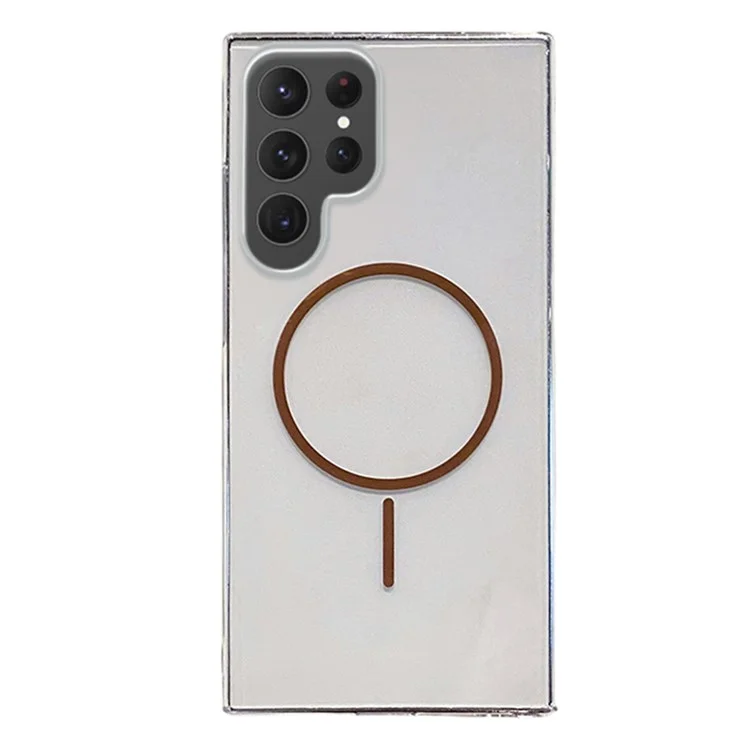 Funda para Samsung Galaxy S25 Ultra Compatible con MagSafe, Transparente Dorada, Carcasa Delgada de PC para Teléfono