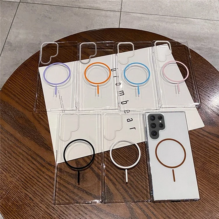 Funda para Samsung Galaxy S25 Ultra Compatible con MagSafe, Transparente Dorada, Carcasa Delgada de PC para Teléfono