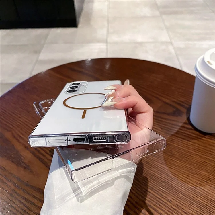 Étui pour Samsung Galaxy S24 Compatible avec MagSafe Coque arrière fine en PC transparent - Or transparent