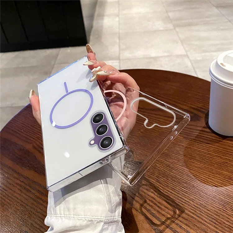 Étui pour Samsung Galaxy S24 Compatible avec MagSafe Coque arrière fine en PC transparent - Or transparent