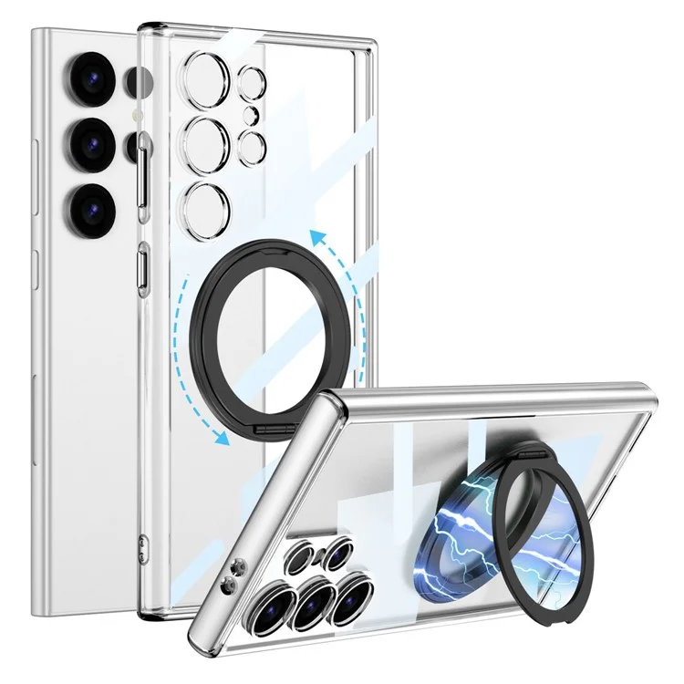 GKK For Samsung Galaxy S23 Ultra Magnetic Case with Kickstand TPU + PC Clear Phone Back Cover - Transparent