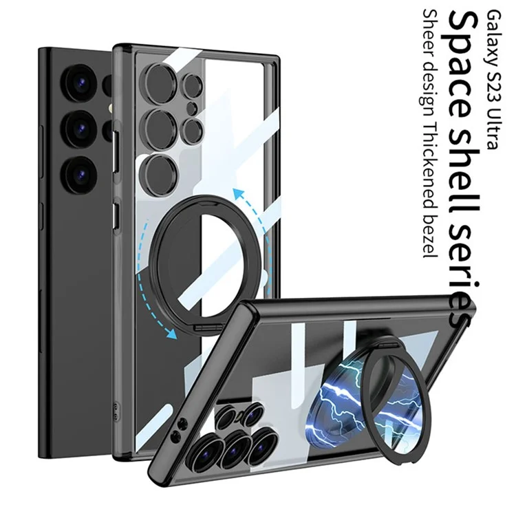 GKK For Samsung Galaxy S23 Ultra Magnetic Case with Kickstand TPU + PC Clear Phone Back Cover - Transparent