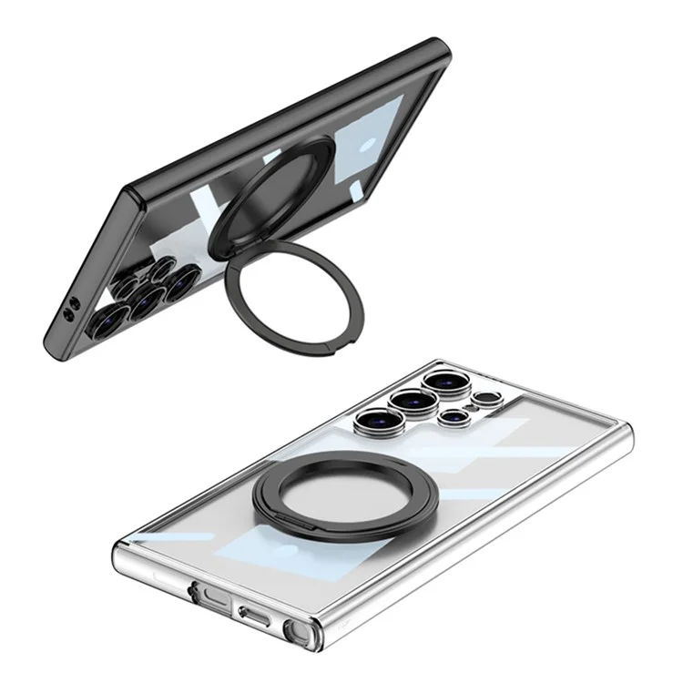 GKK For Samsung Galaxy S23 Ultra Magnetic Case with Kickstand TPU + PC Clear Phone Back Cover - Transparent