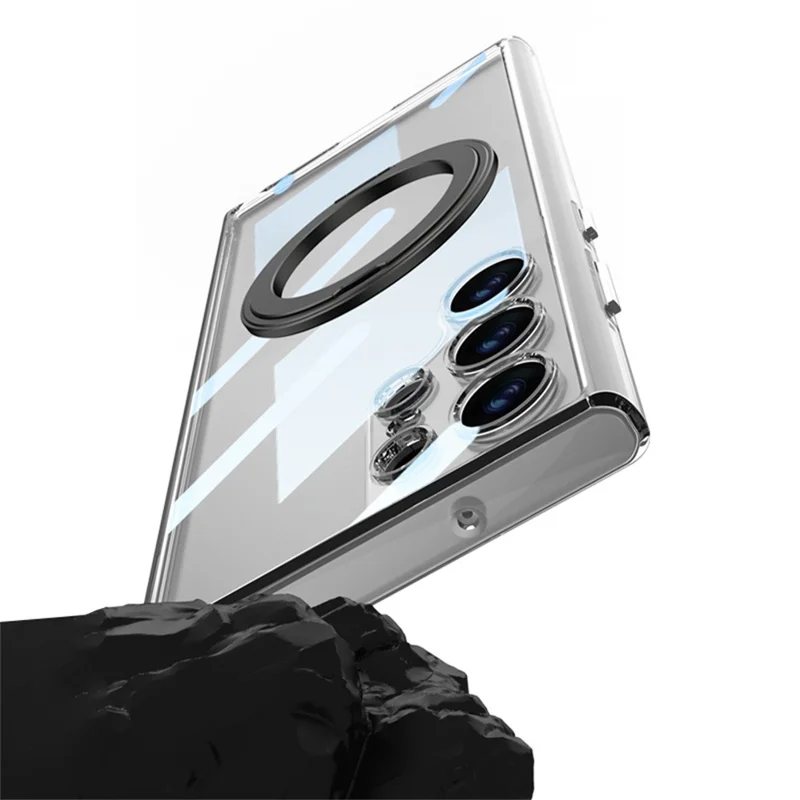 GKK For Samsung Galaxy S24 Ultra Magnetic Case with Kickstand TPU + PC Clear Phone Back Cover - Transparent Black
