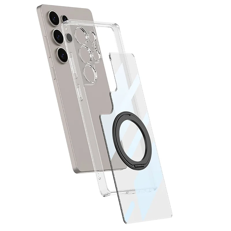 GKK Für Samsung Galaxy S25 Ultra Magnetische Hülle mit Ständer TPU + PC Transparente Handyrückseite - Transparent