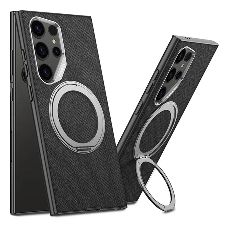 GKK For Samsung Galaxy S23 Ultra Magnetic Case with Kickstand PC + TPU + Cloth Phone Back Cover - Black