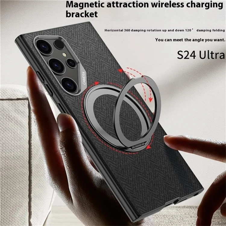 GKK For Samsung Galaxy S23 Ultra Magnetic Case with Kickstand PC + TPU + Cloth Phone Back Cover - Black