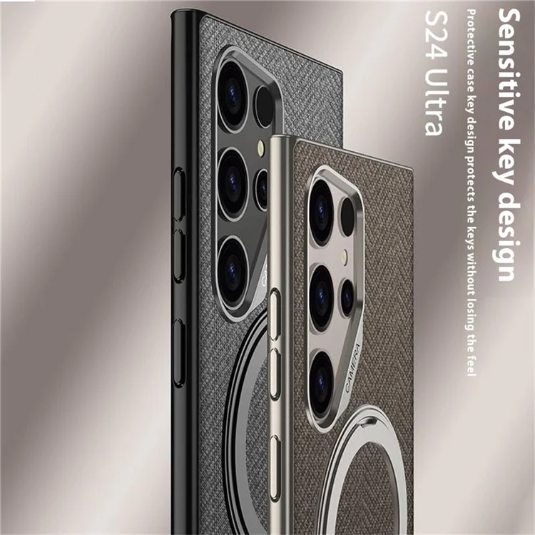 GKK For Samsung Galaxy S23 Ultra Magnetic Case with Kickstand PC + TPU + Cloth Phone Back Cover - Black