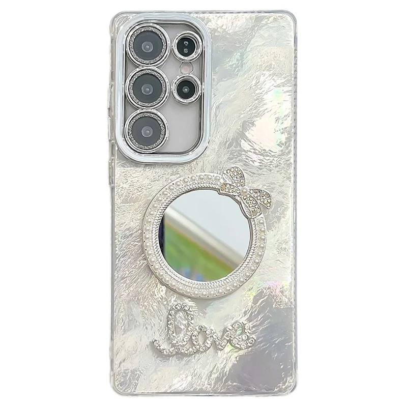 For Samsung Galaxy S25 Ultra Case with Mirror IMD PC + TPU Phone Cover with Glass Lens Film - Foil Pattern / Silver