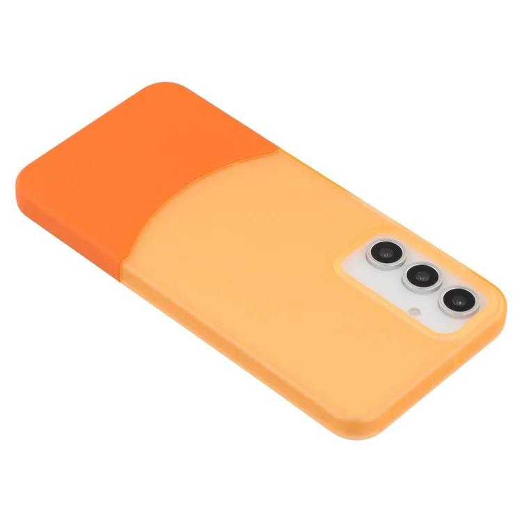 For Samsung Galaxy A16 4G / 5G Case Dual Color Splicing Matte PC Phone Cover Large Camera Cutout - Transparent Orange + Orange