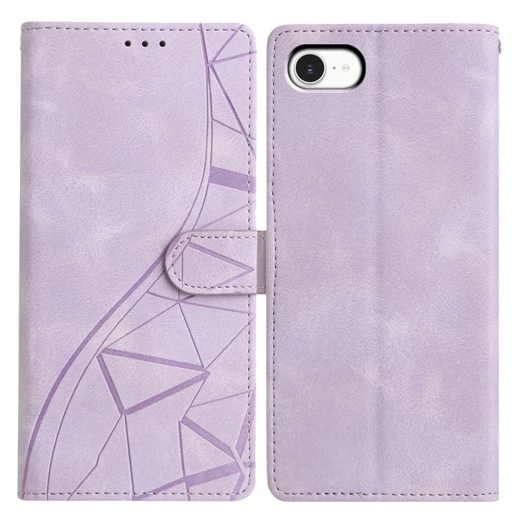 For iPhone 16e Case Wallet Stand Imprinted Triangle Pattern Leather Phone Flip Cover - Purple
