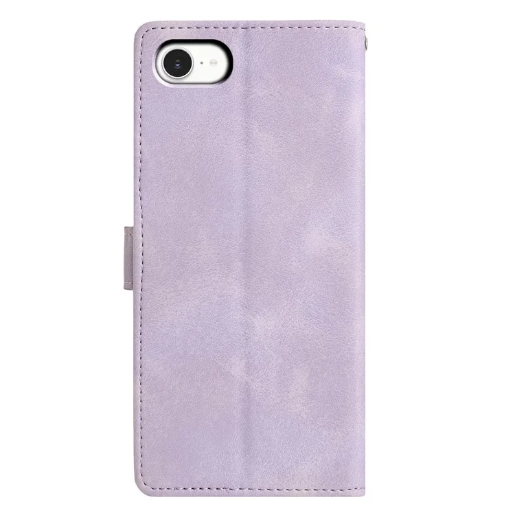 For iPhone 16e Case Wallet Stand Imprinted Triangle Pattern Leather Phone Flip Cover - Purple