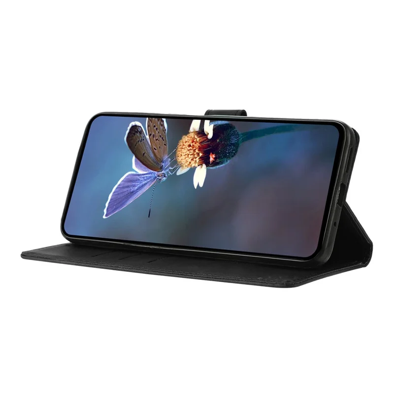 For iPhone 16 Pro Case Wallet Stand Imprinted Triangle Pattern Leather Phone Flip Cover - Black