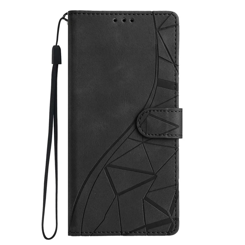 For iPhone 16 Pro Case Wallet Stand Imprinted Triangle Pattern Leather Phone Flip Cover - Black