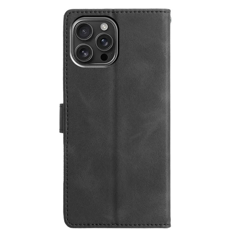 For iPhone 16 Pro Case Wallet Stand Imprinted Triangle Pattern Leather Phone Flip Cover - Black